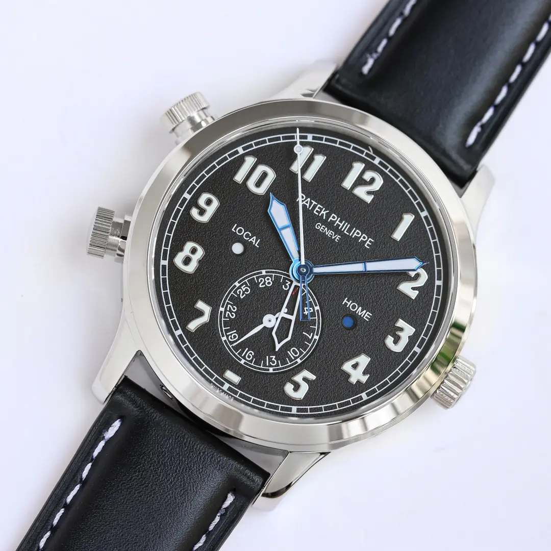 Patek Philippe Calatrava Pilot Travel Time Black Dial Super Clone Replica Watch FlexibleFit 3413