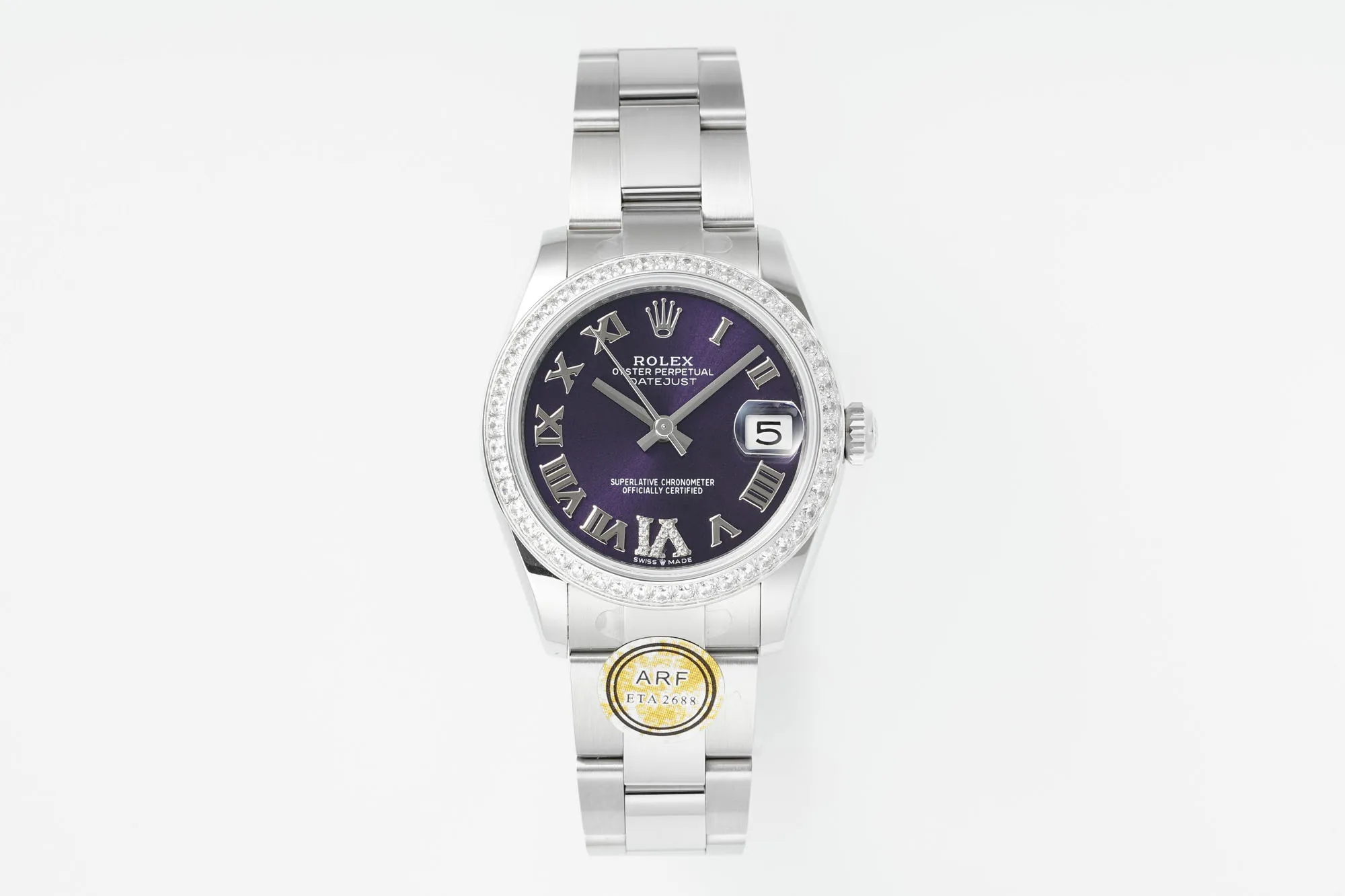 AR Factory Rolex Datejust 31mm Purple Roman Dial Diamond-Set Bezel Stainless Steel Oyster Bracelet Ladies Watch Neat 4978