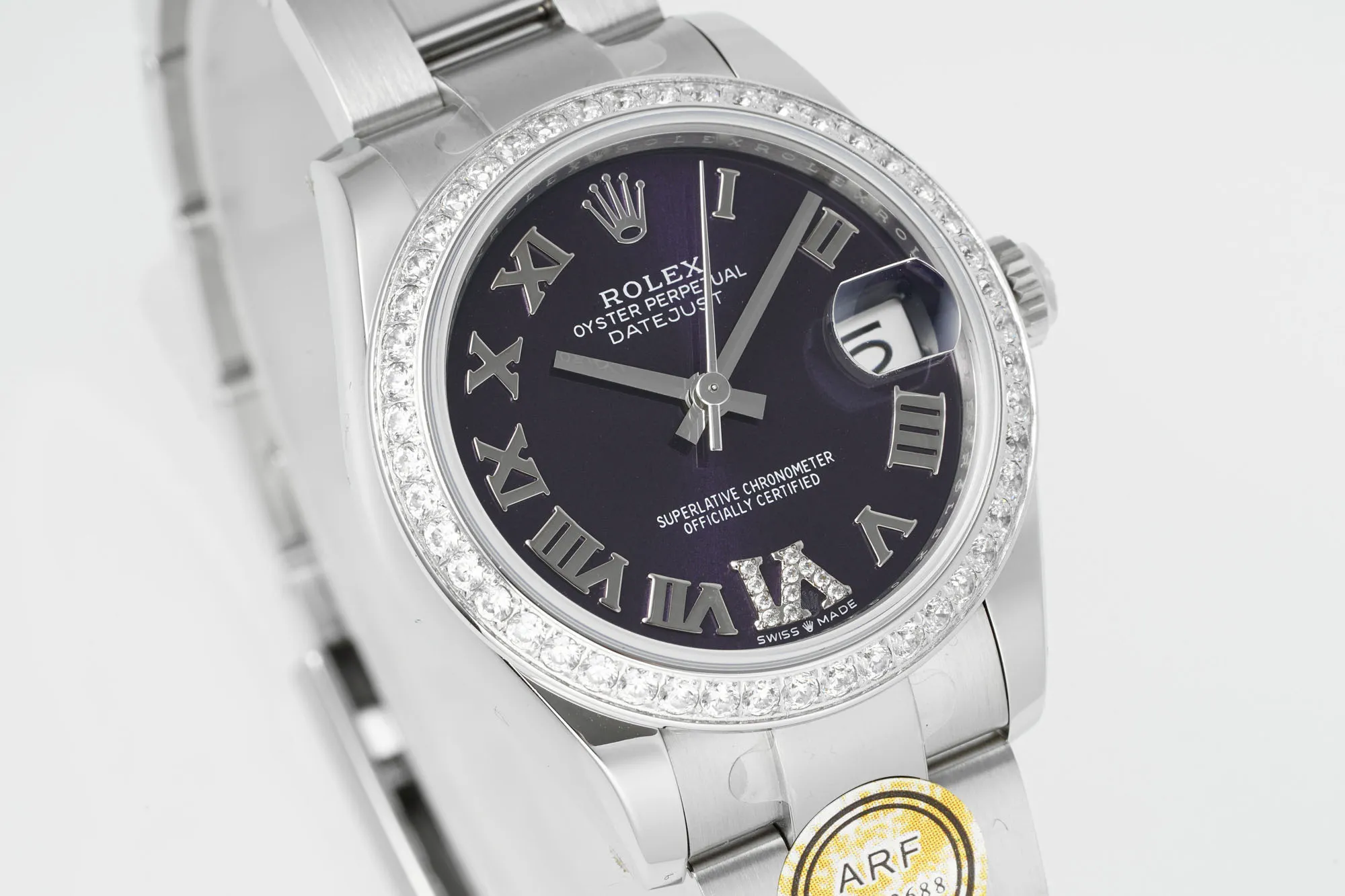 AR Factory Rolex Datejust 31mm Purple Roman Dial Diamond-Set Bezel Stainless Steel Oyster Bracelet Ladies Watch Breathable 254