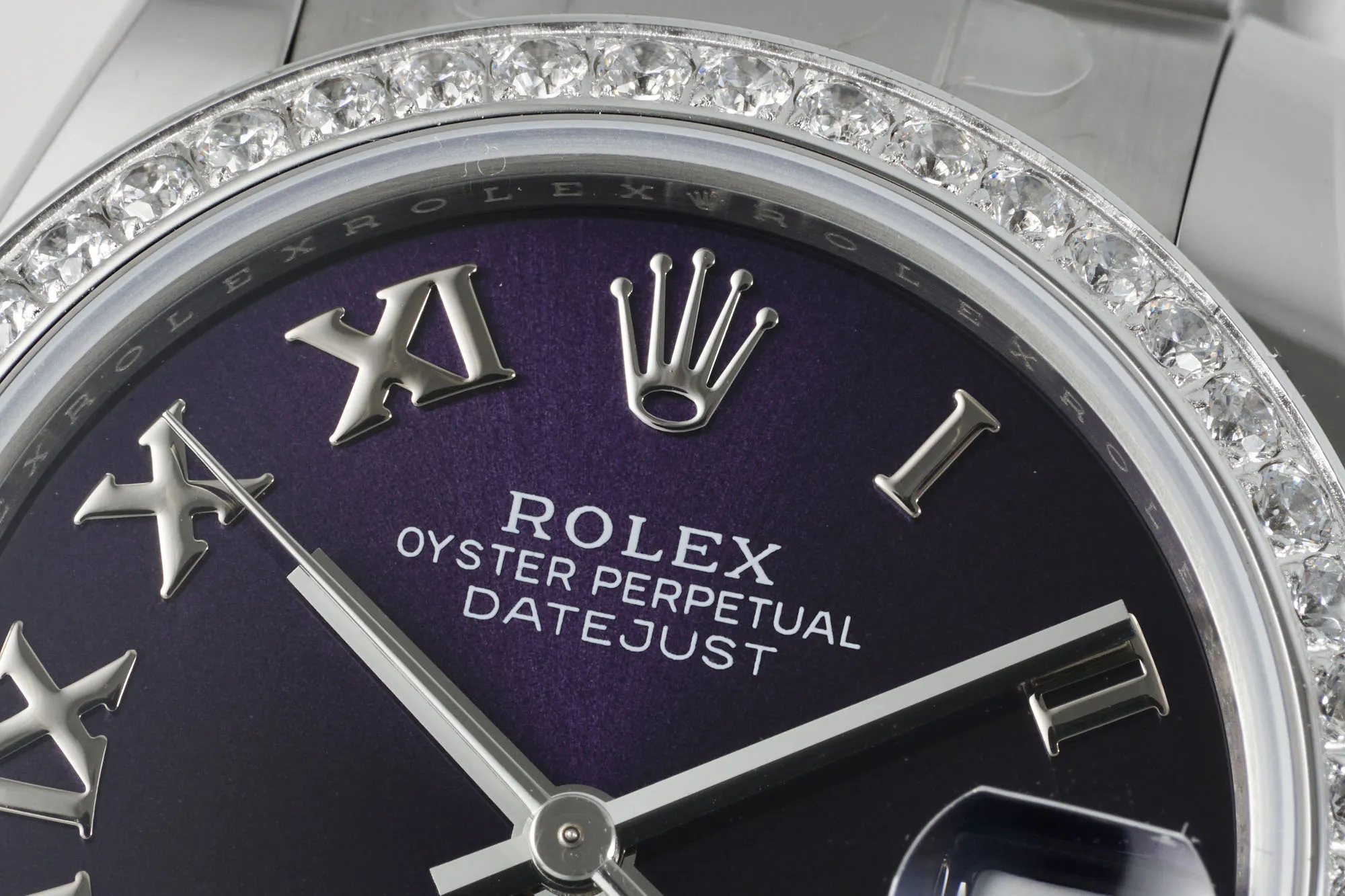AR Factory Rolex Datejust 31mm Purple Roman Dial Diamond-Set Bezel Stainless Steel Oyster Bracelet Ladies Watch Breathable 254