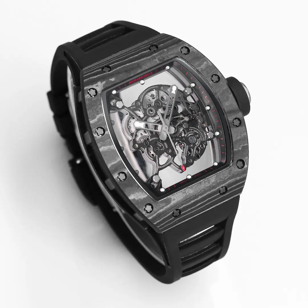 Compact EUR Factory Richard Mille RM055 Carbon Fiber Black Rubber Super Clone Luxury Watch 3791