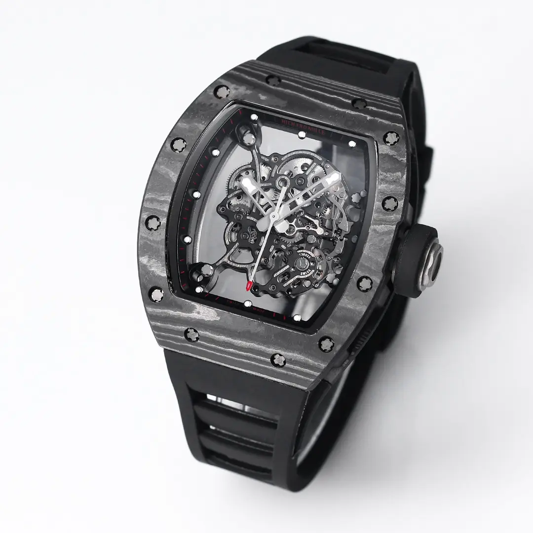 Compact EUR Factory Richard Mille RM055 Carbon Fiber Black Rubber Super Clone Luxury Watch 3791