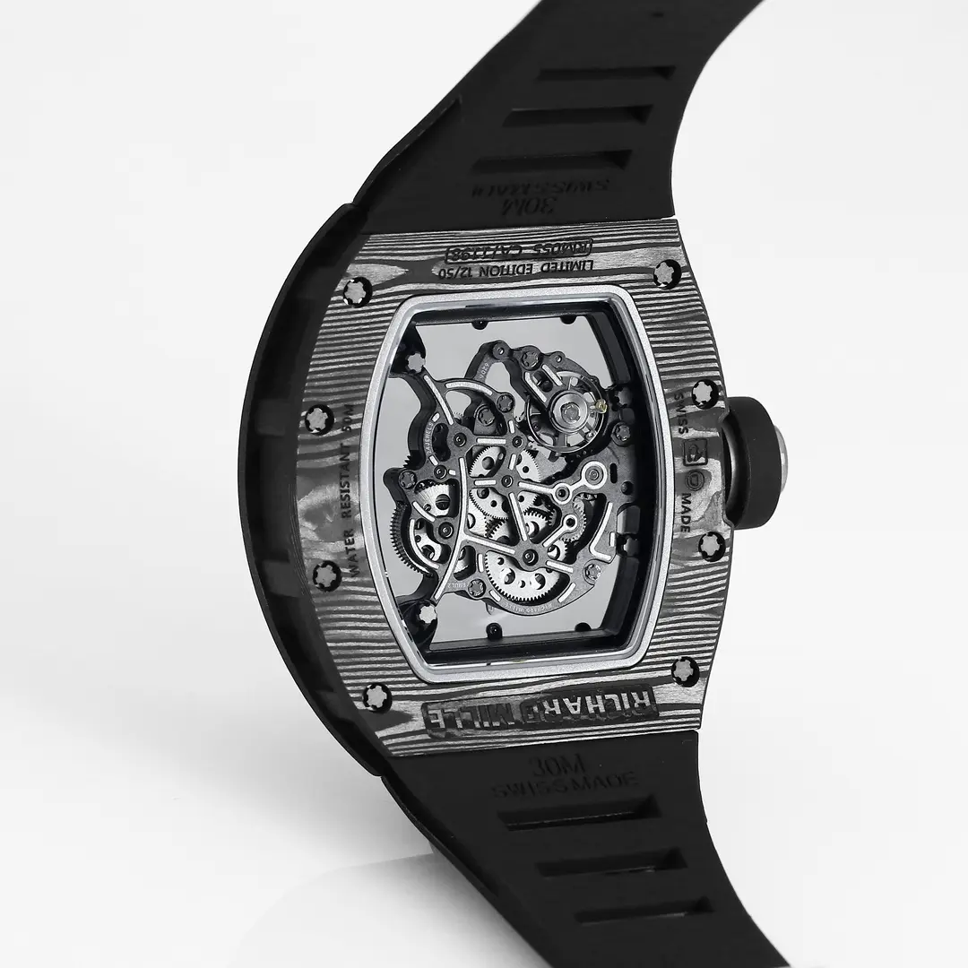 Compact EUR Factory Richard Mille RM055 Carbon Fiber Black Rubber Super Clone Luxury Watch 3791