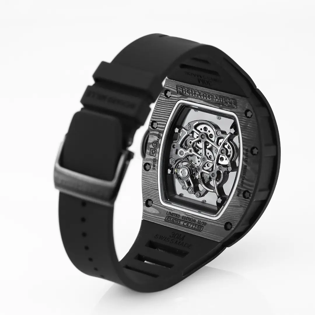 Compact EUR Factory Richard Mille RM055 Carbon Fiber Black Rubber Super Clone Luxury Watch 3791