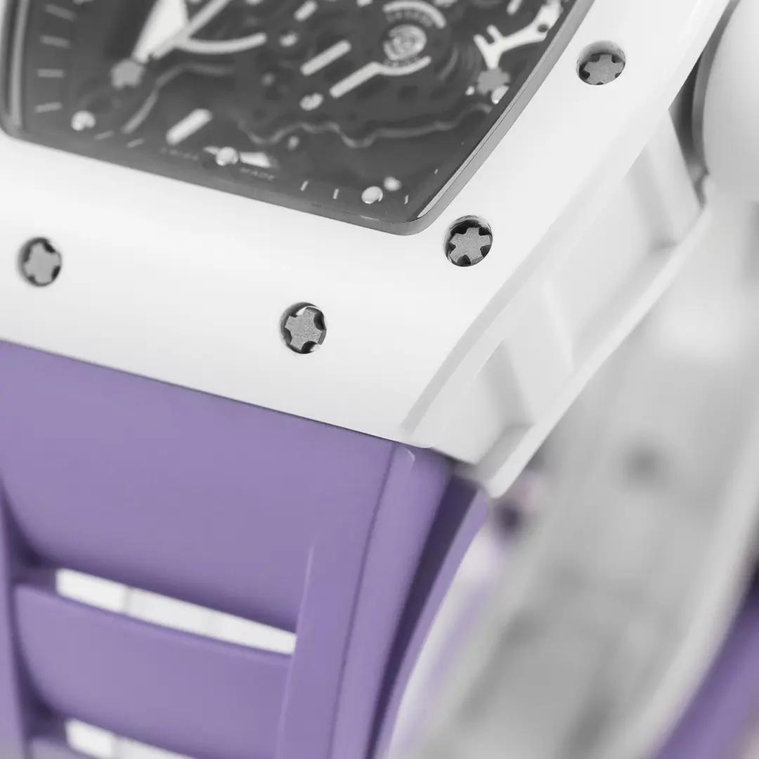 Affordable RM Factory Richard Mille White Ceramic Purple Strap – Super Clone Watch Replica 7371