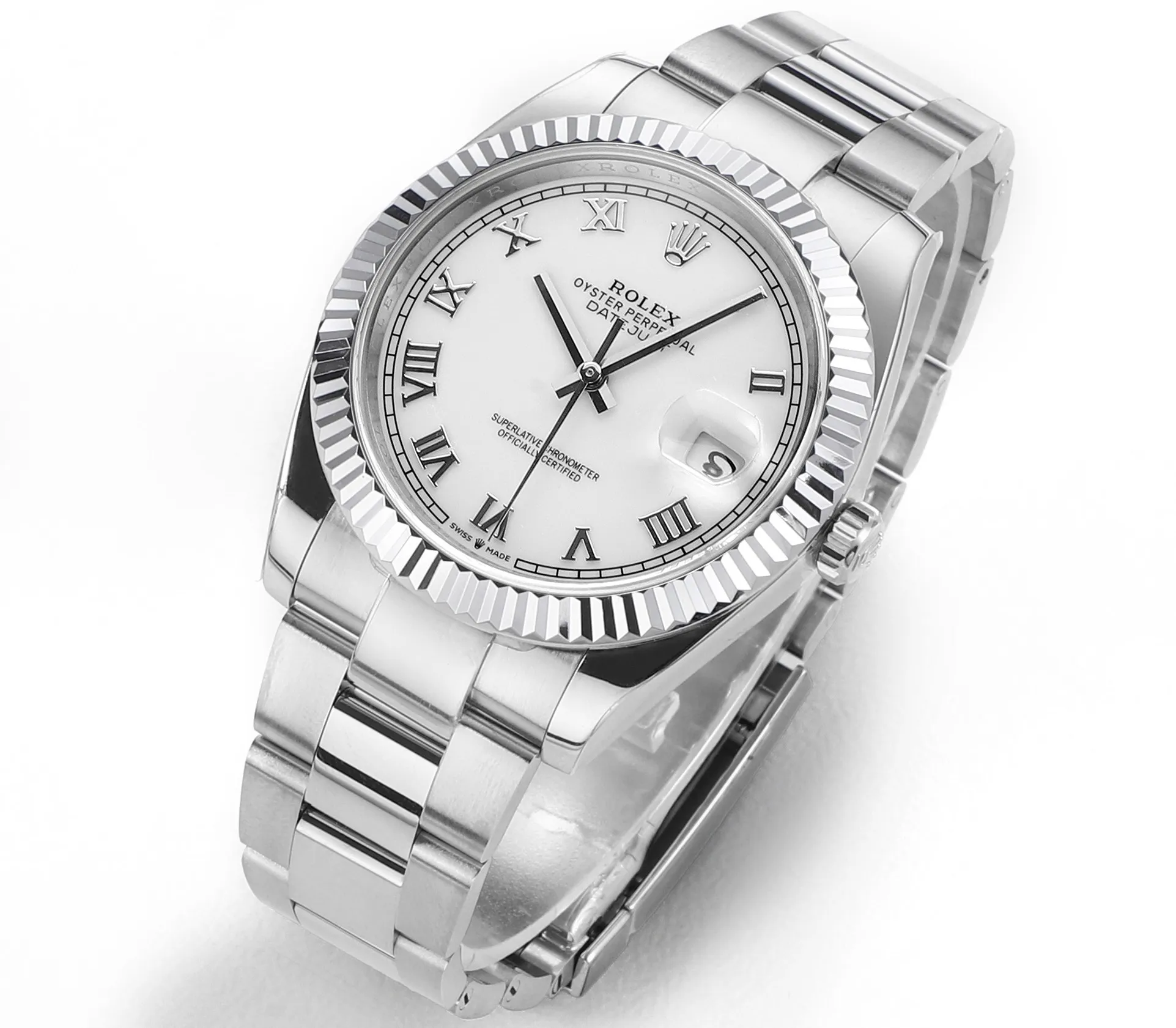 GoAnywhere AR Factory Rolex Datejust 41 White Roman Dial Fluted Bezel Oystersteel Automatic Men’s Watch 4946