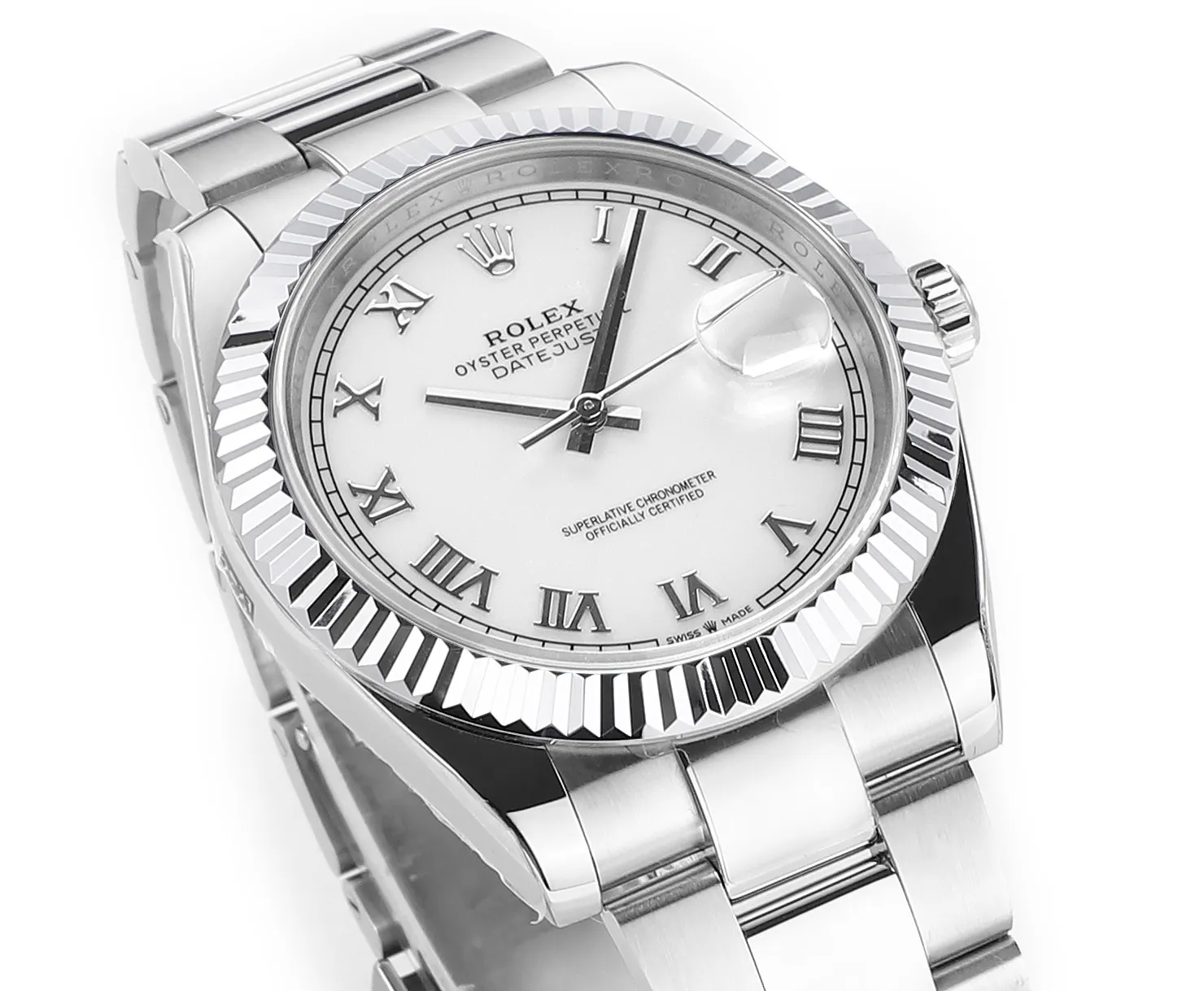 GoAnywhere AR Factory Rolex Datejust 41 White Roman Dial Fluted Bezel Oystersteel Automatic Men’s Watch 4946