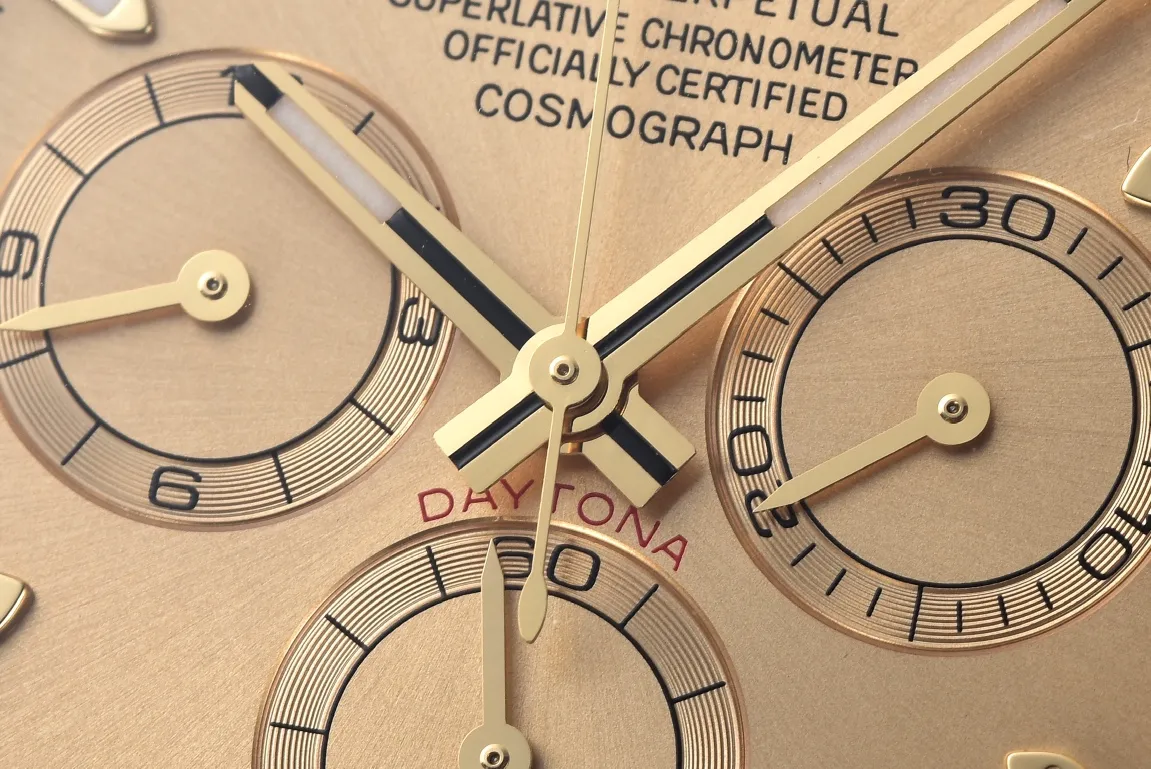 Sporty Rolex Daytona 116518 Champagne Dial – Full Gold with Black Rubber Strap 48