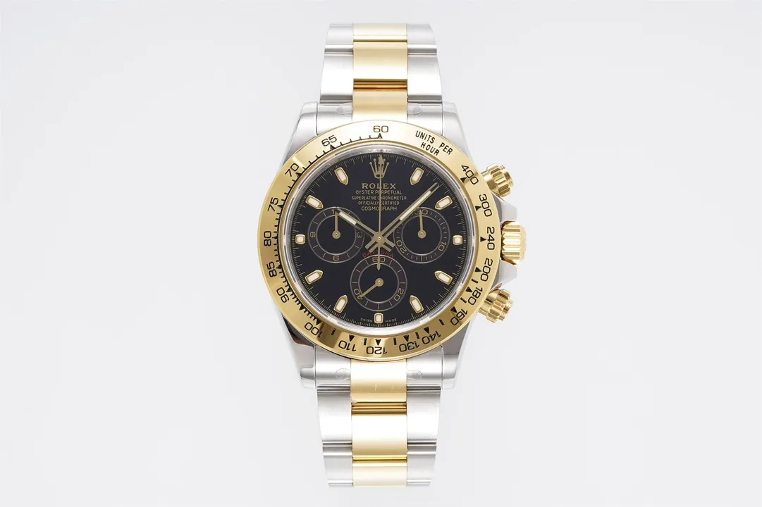 GoAnywhere Rolex Daytona 4130 – Two-Tone Gold Steel, Black Dial, Luxury Chronograph Watch 45