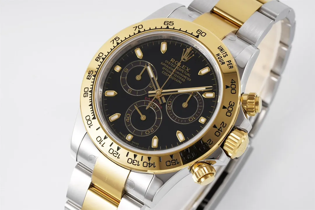 GoAnywhere Rolex Daytona 4130 – Two-Tone Gold Steel, Black Dial, Luxury Chronograph Watch 45