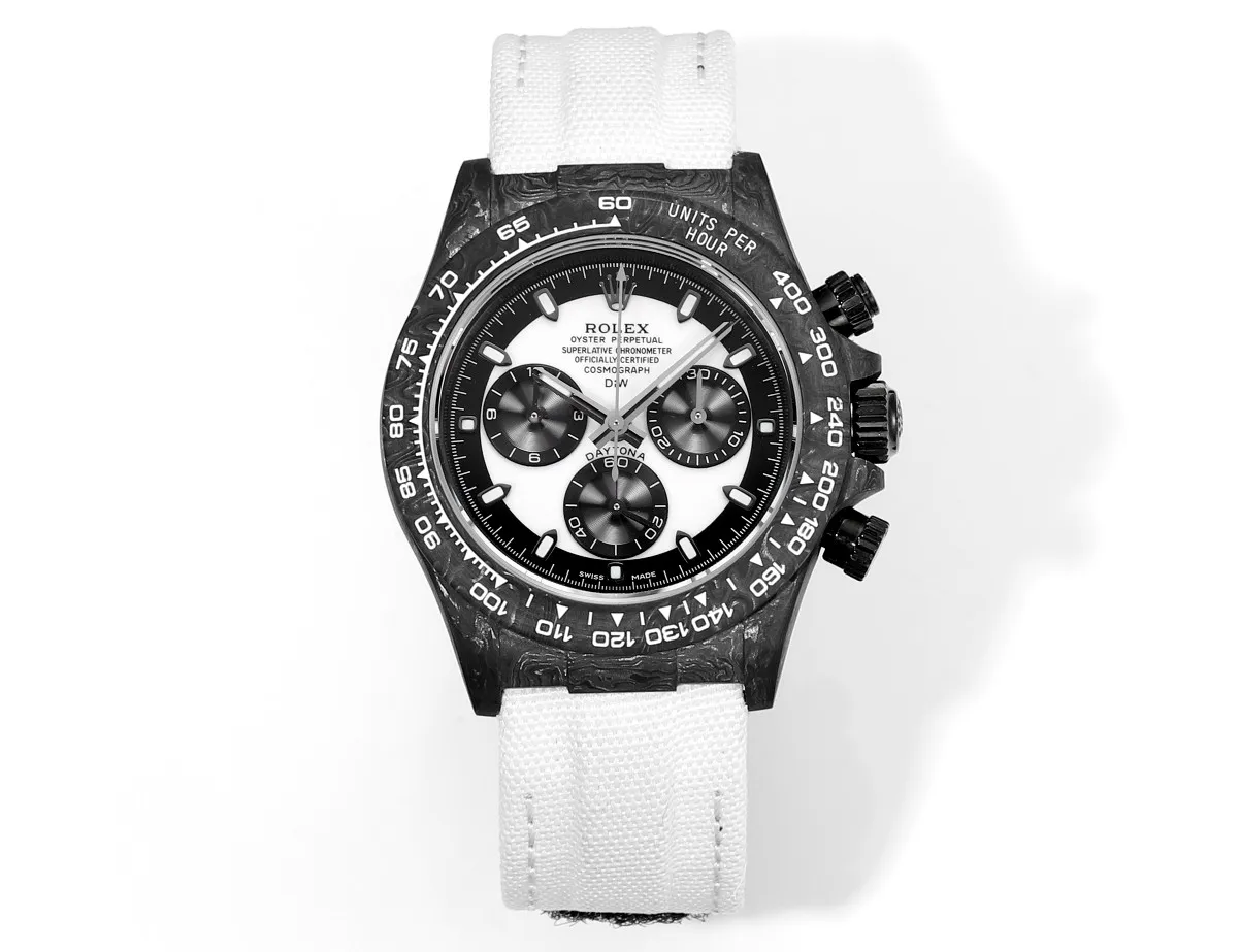 FlexibleFit Rolex Daytona Carbon Fiber Custom Edition – Black with White Strap 51