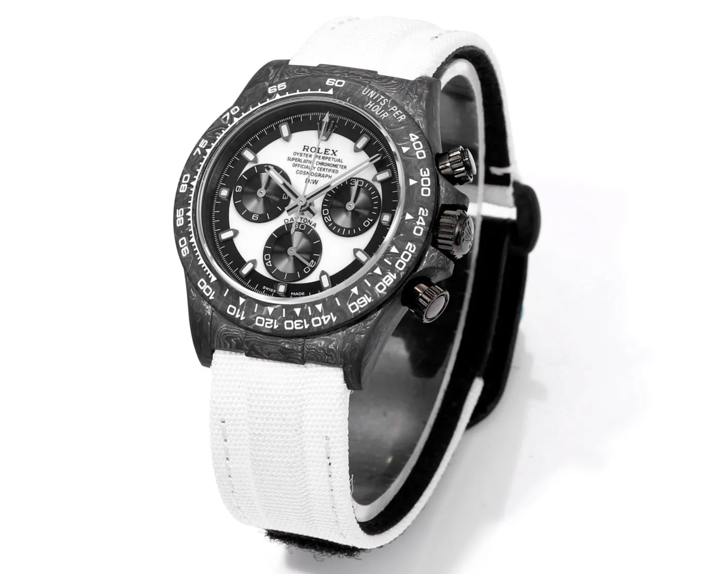 FlexibleFit Rolex Daytona Carbon Fiber Custom Edition – Black with White Strap 51