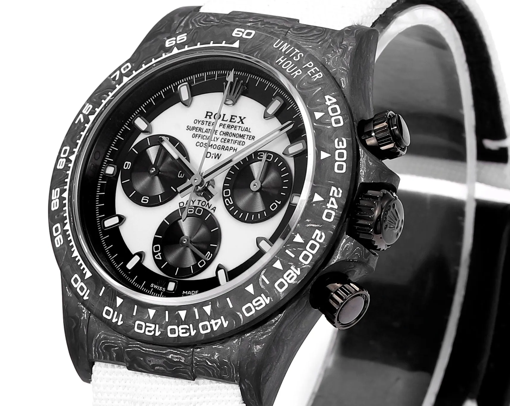 FlexibleFit Rolex Daytona Carbon Fiber Custom Edition – Black with White Strap 51
