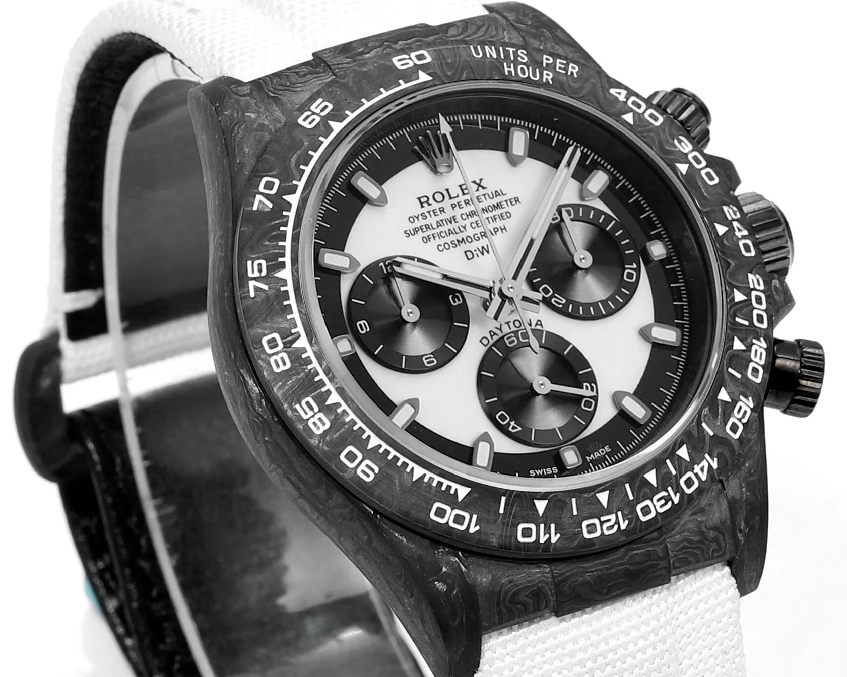 FlexibleFit Rolex Daytona Carbon Fiber Custom Edition – Black with White Strap 51