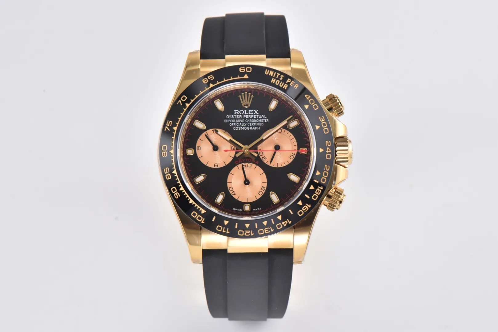 Rolex Daytona Little Devil – Black Dial, Gold Case, Rubber Strap WeatherProof 101