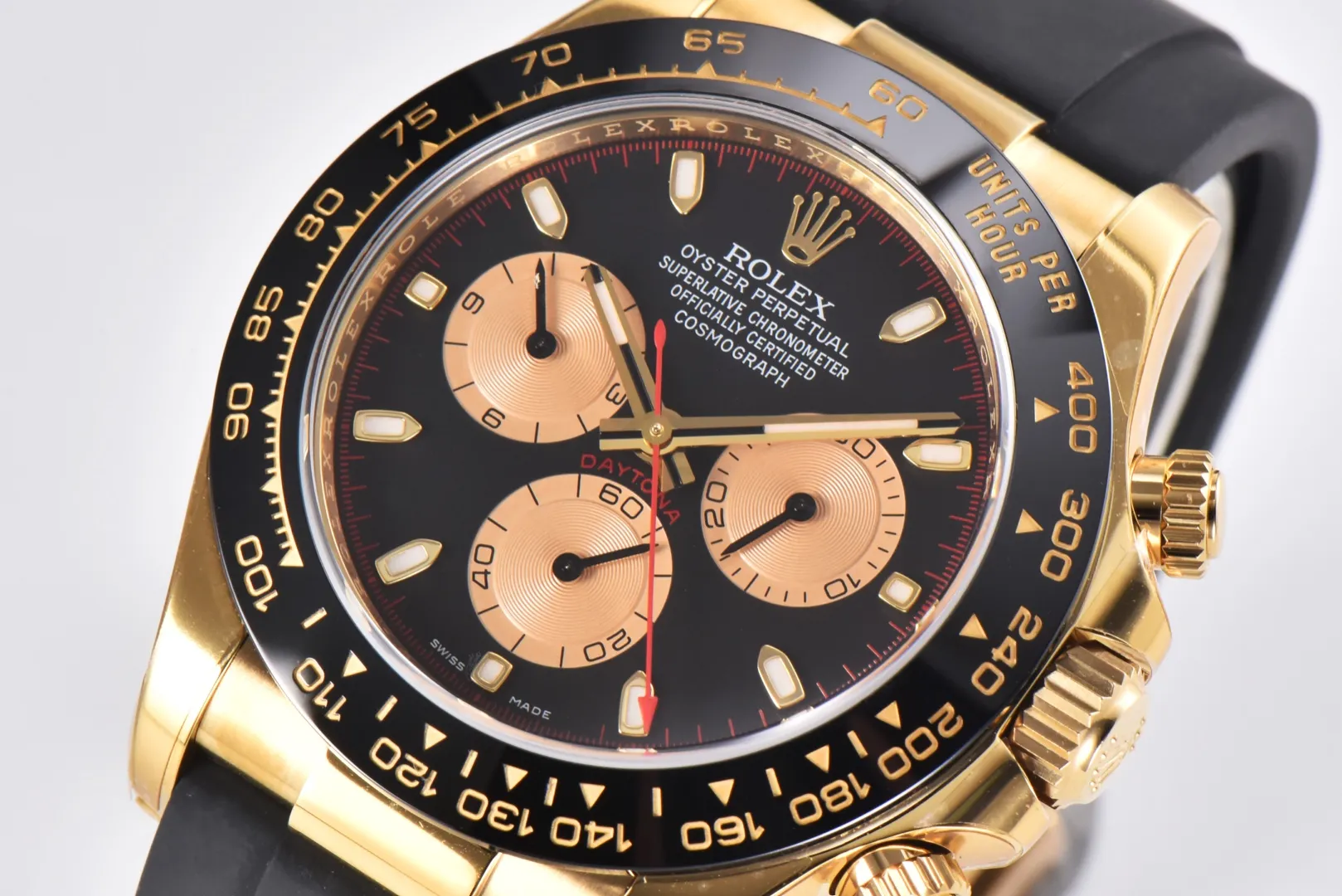 Rolex Daytona Little Devil – Black Dial, Gold Case, Rubber Strap WeatherProof 101