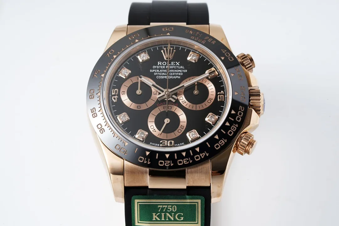 Rolex Daytona Rose Gold Black Dial Rubber Strap Luxury Timepiece Trendy 104