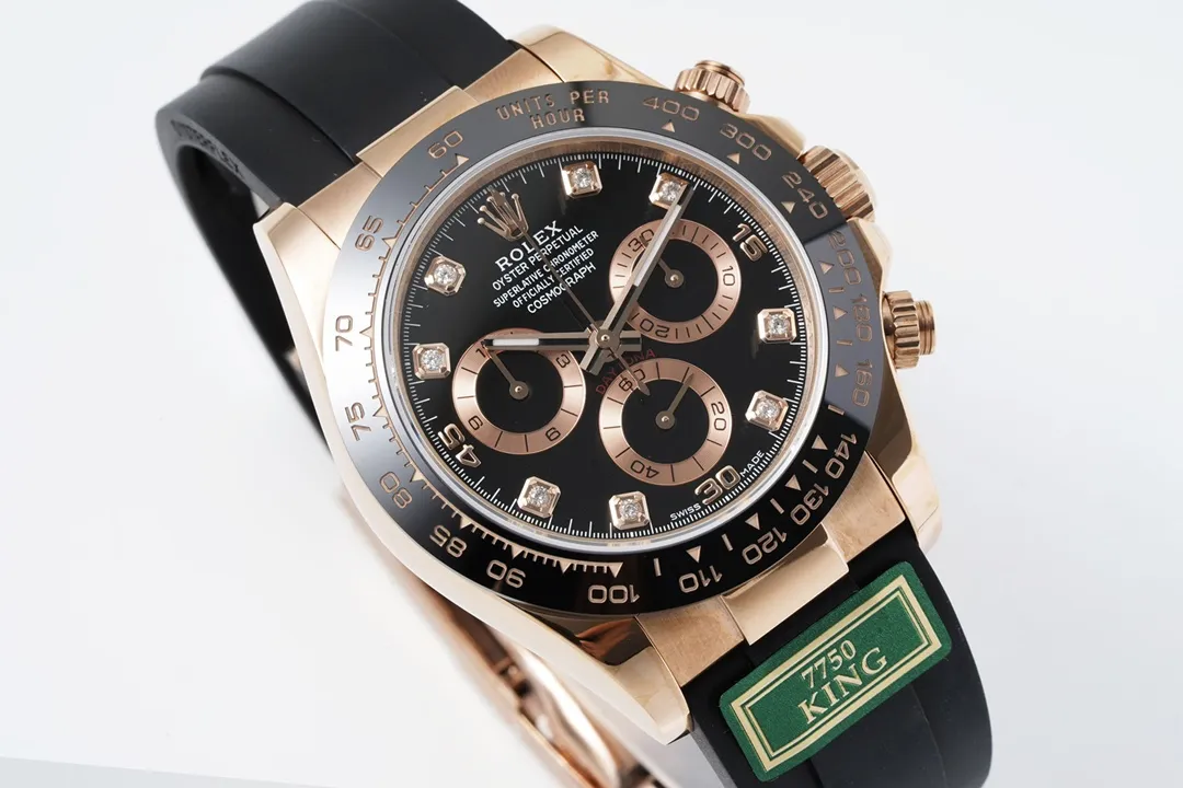 Rolex Daytona Rose Gold Black Dial Rubber Strap Luxury Timepiece Trendy 104