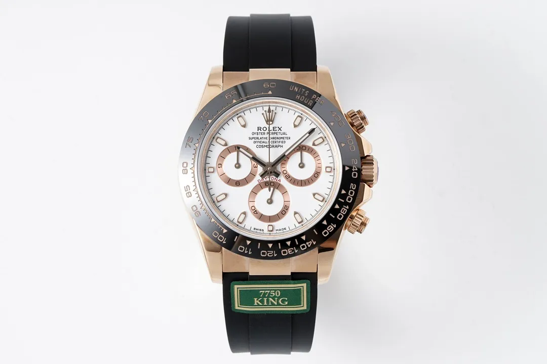 WellDesigned Rolex Daytona Rose Gold Black Rubber Strap Chronograph Luxury Watch 106