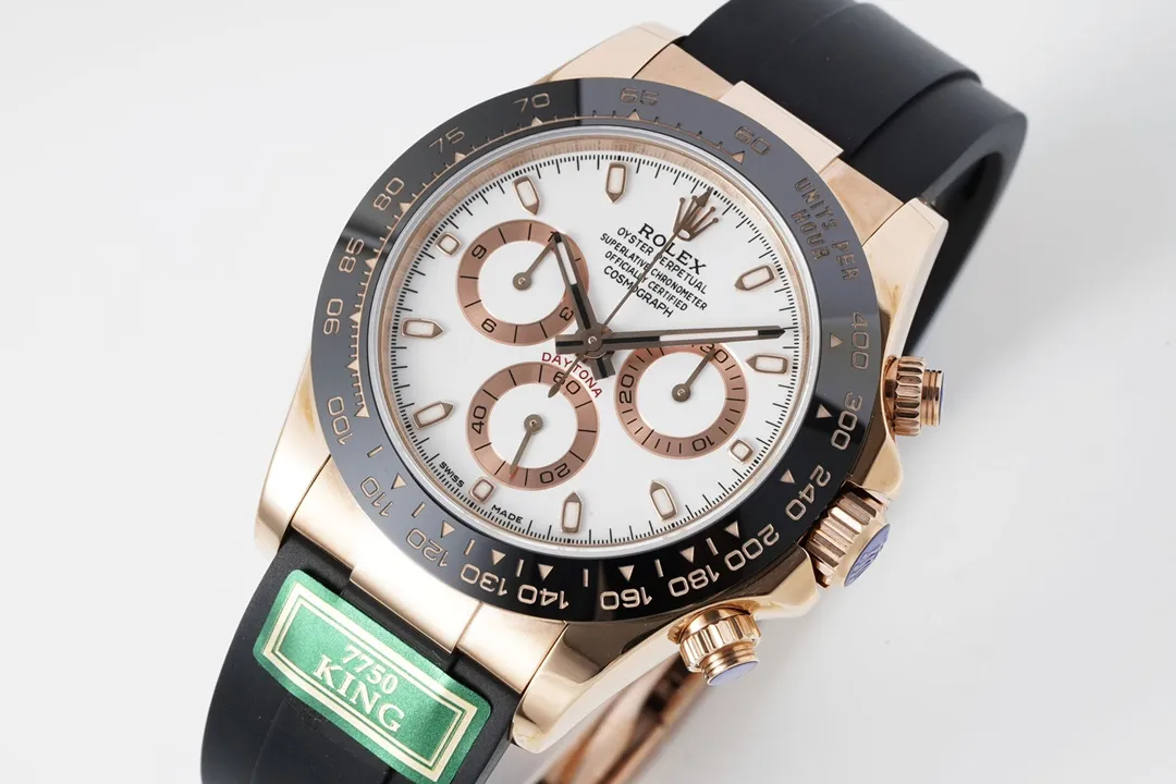 WellDesigned Rolex Daytona Rose Gold Black Rubber Strap Chronograph Luxury Watch 106