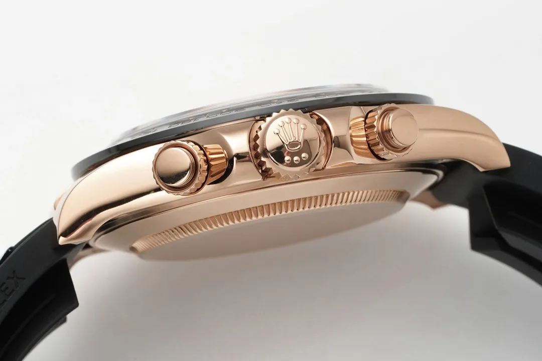 WellDesigned Rolex Daytona Rose Gold Black Rubber Strap Chronograph Luxury Watch 106