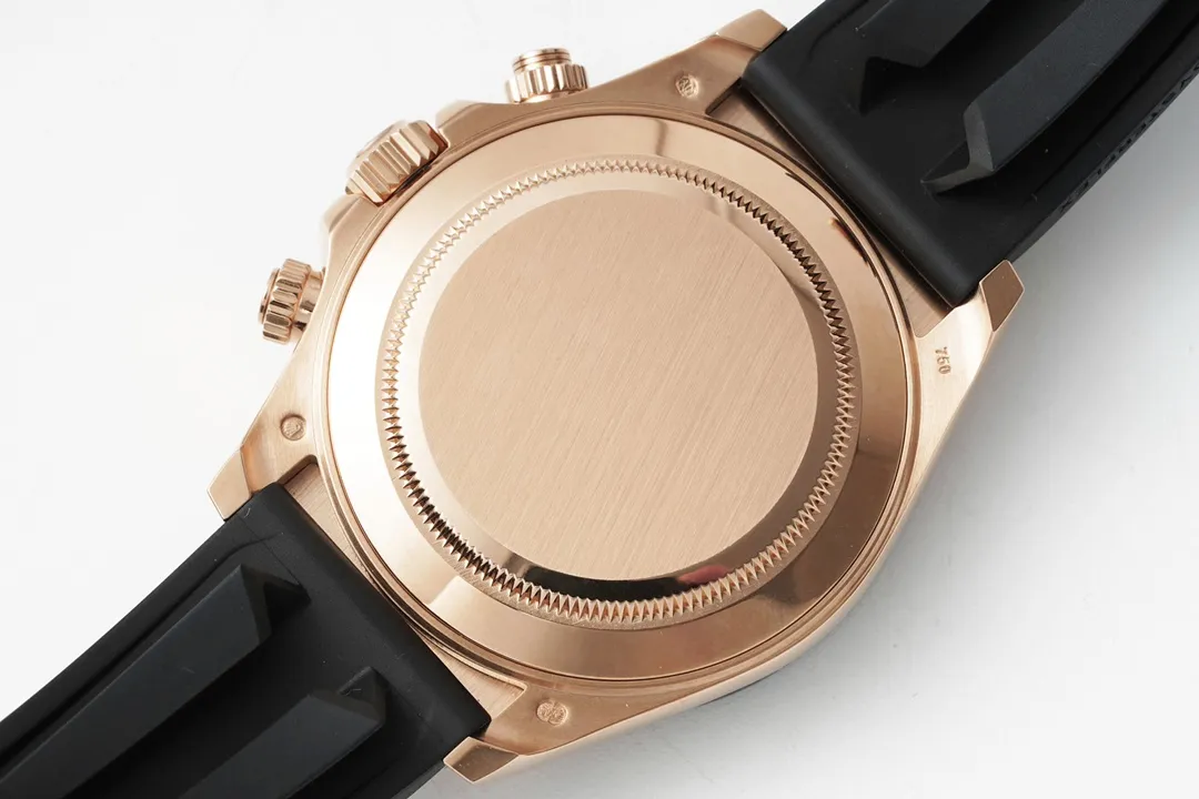 WellDesigned Rolex Daytona Rose Gold Black Rubber Strap Chronograph Luxury Watch 106