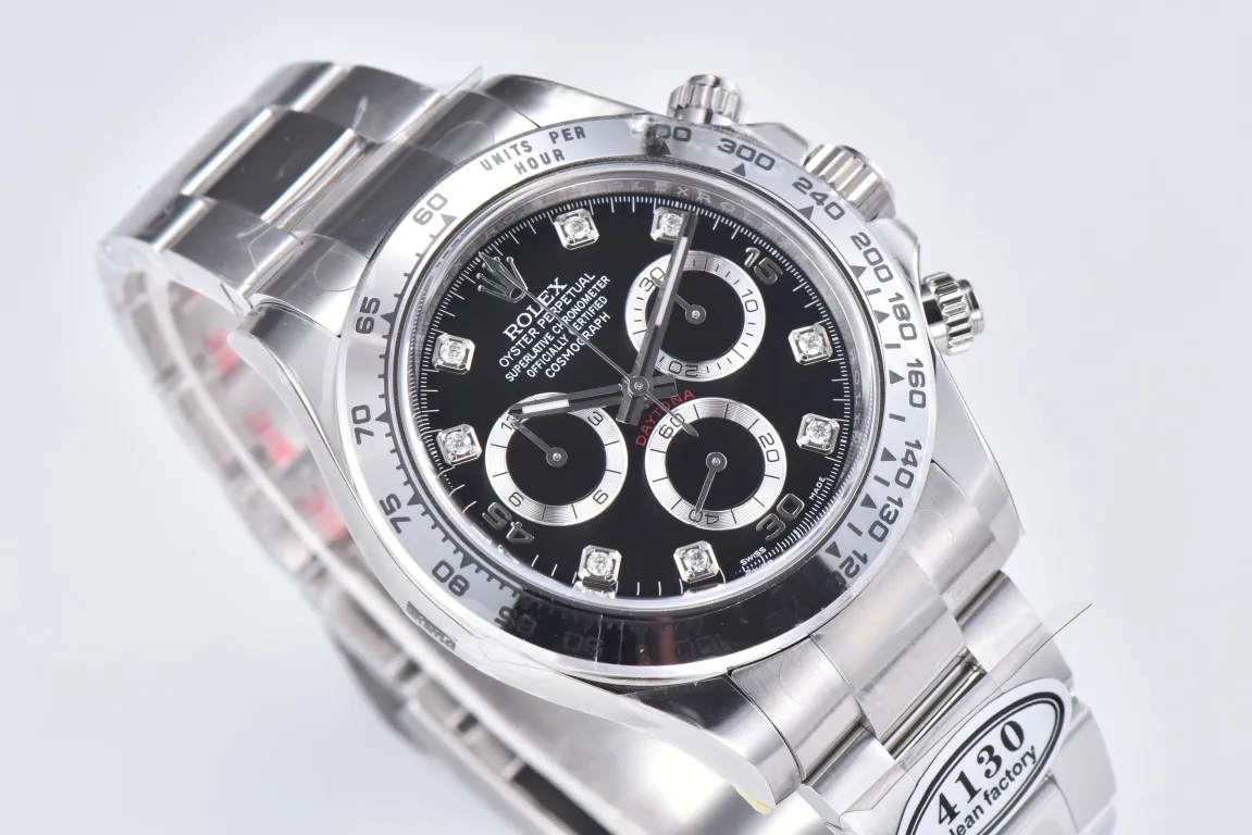 Rolex Daytona Watch – Black Enamel Dial with Moissanite Diamonds Popular 33