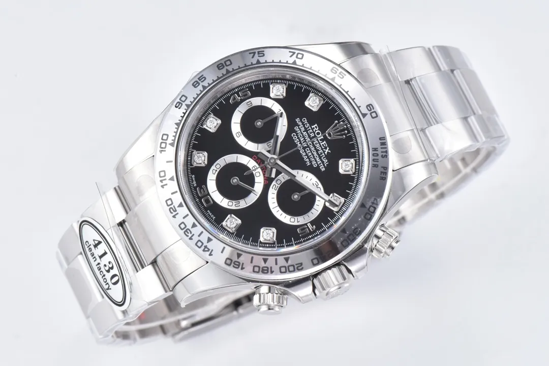 Rolex Daytona Watch – Black Enamel Dial with Moissanite Diamonds Popular 33
