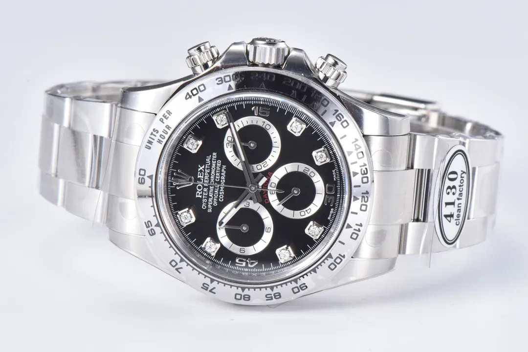 Rolex Daytona Watch – Black Enamel Dial with Moissanite Diamonds Popular 33