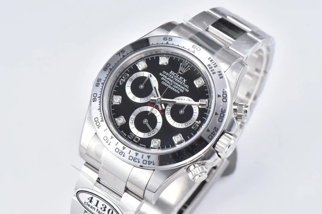 Rolex Daytona Watch – Black Enamel Dial with Moissanite Diamonds Popular 33