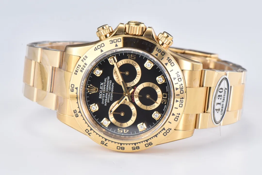 QuickDry Rolex Daytona Watch – Black Enamel Dial with Moissanite Stones 34