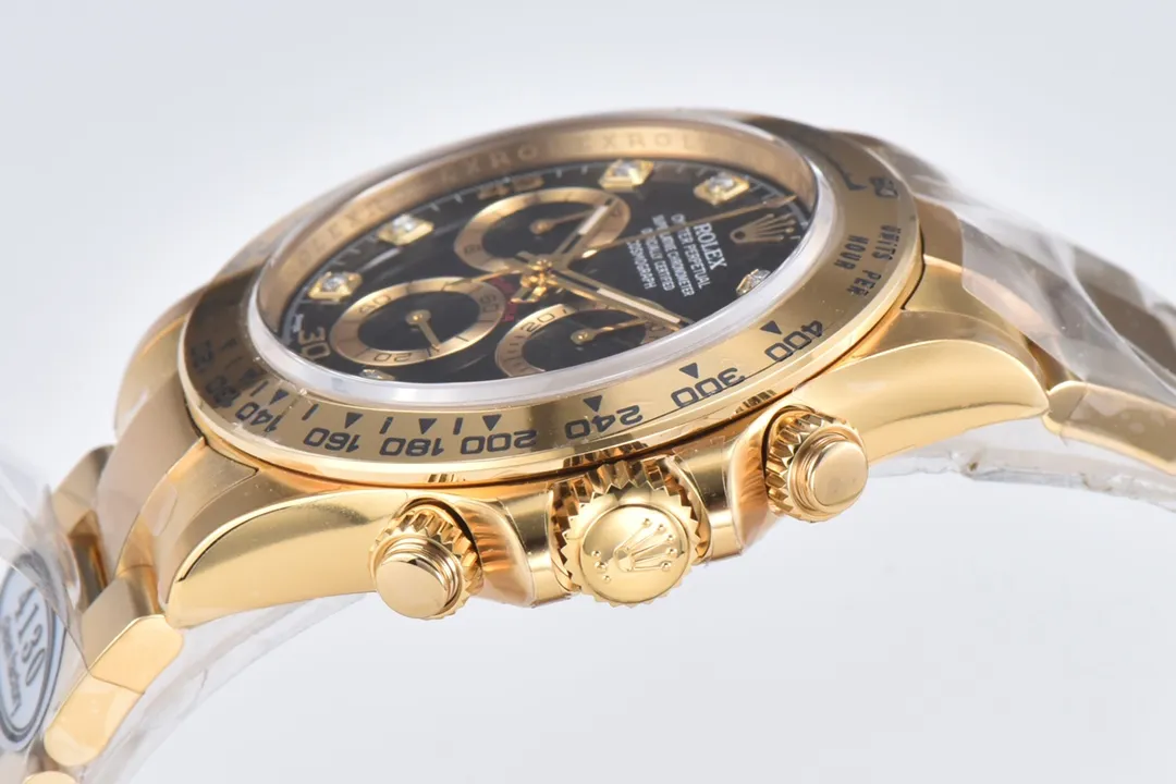 QuickDry Rolex Daytona Watch – Black Enamel Dial with Moissanite Stones 34