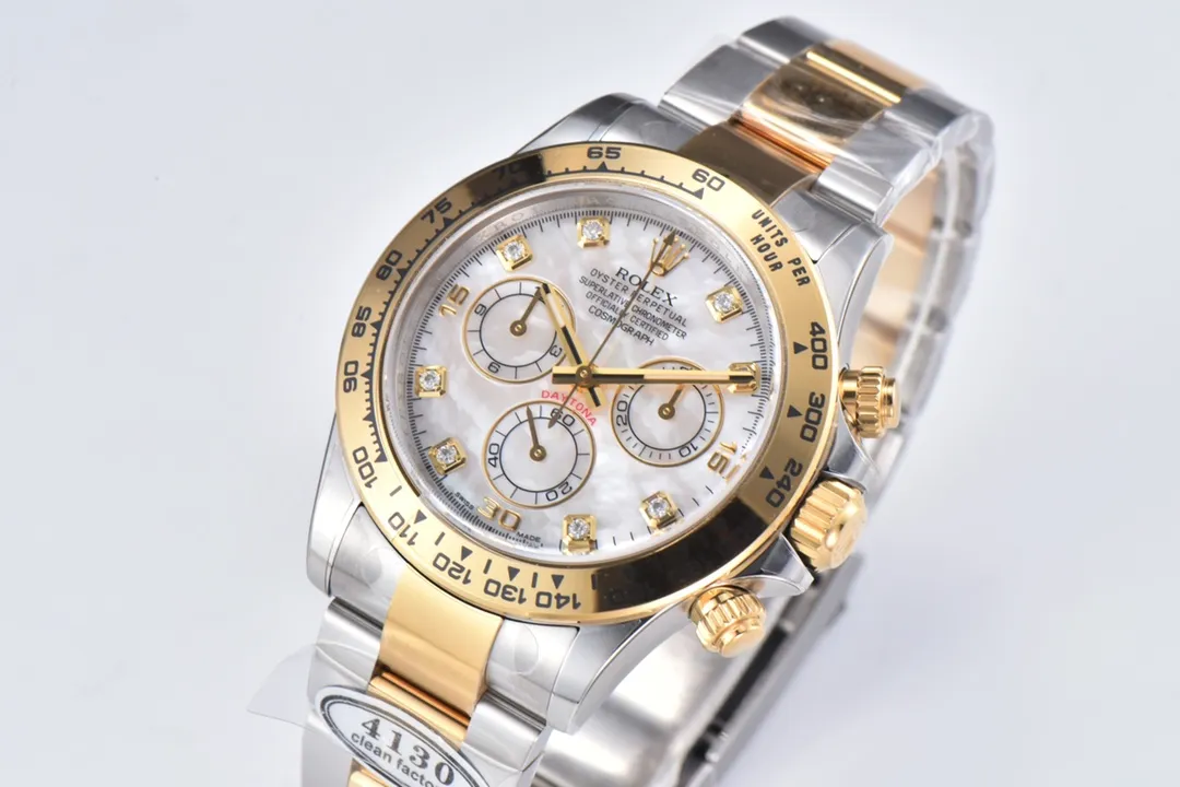 Upgraded Rolex Daytona Watch with Moissanite Diamonds – Two-Tone with Mother-of-Pearl Dial 11