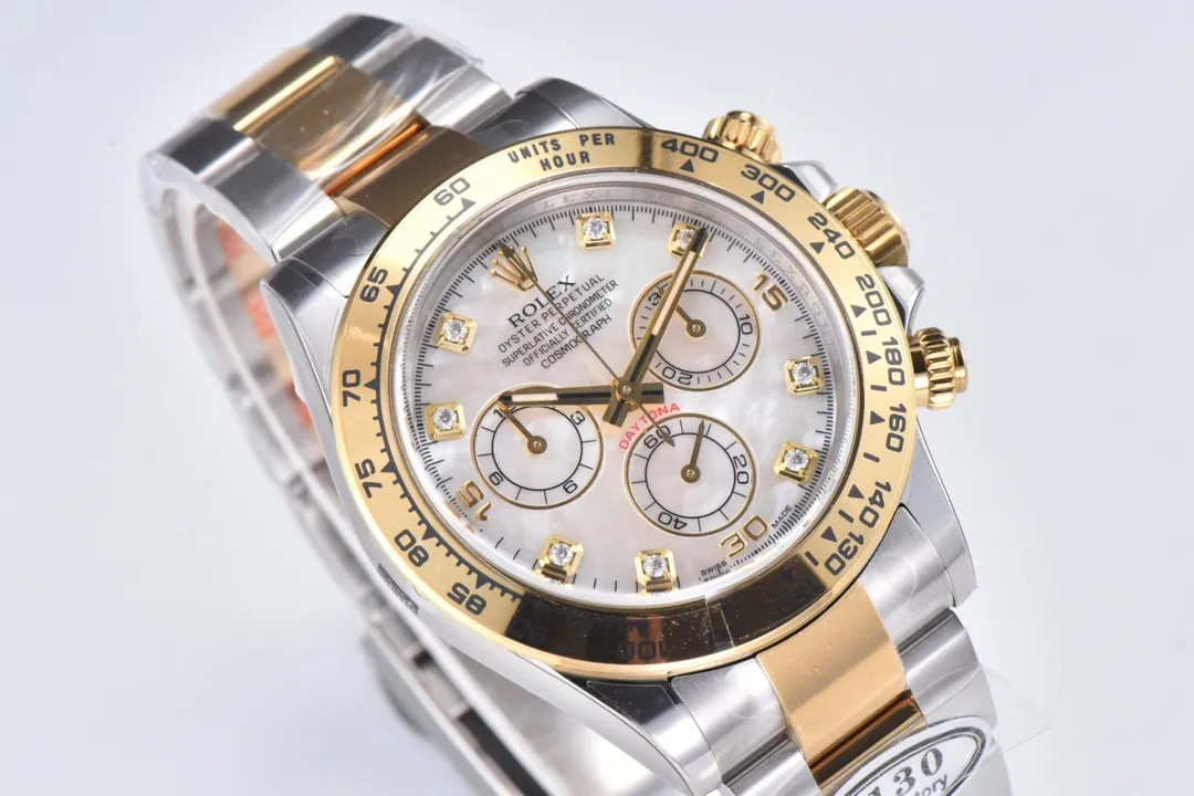 Upgraded Rolex Daytona Watch with Moissanite Diamonds – Two-Tone with Mother-of-Pearl Dial 11