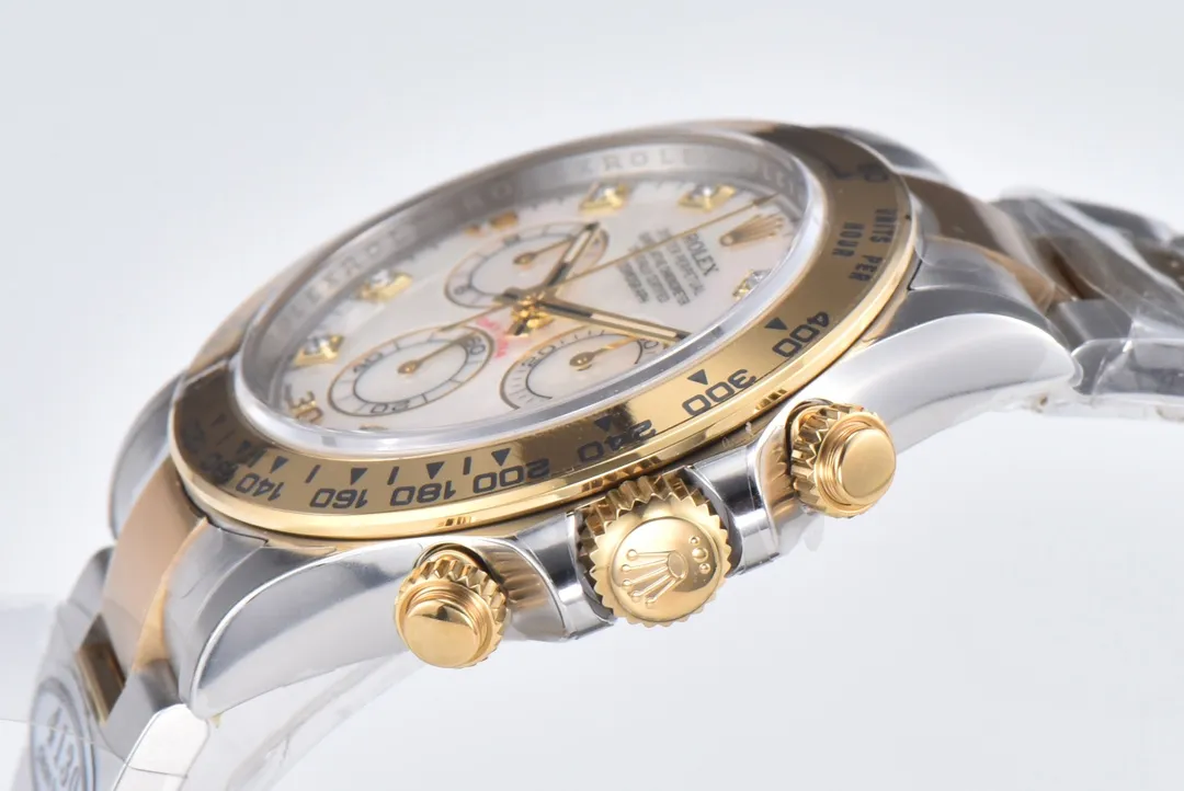 Upgraded Rolex Daytona Watch with Moissanite Diamonds – Two-Tone with Mother-of-Pearl Dial 11