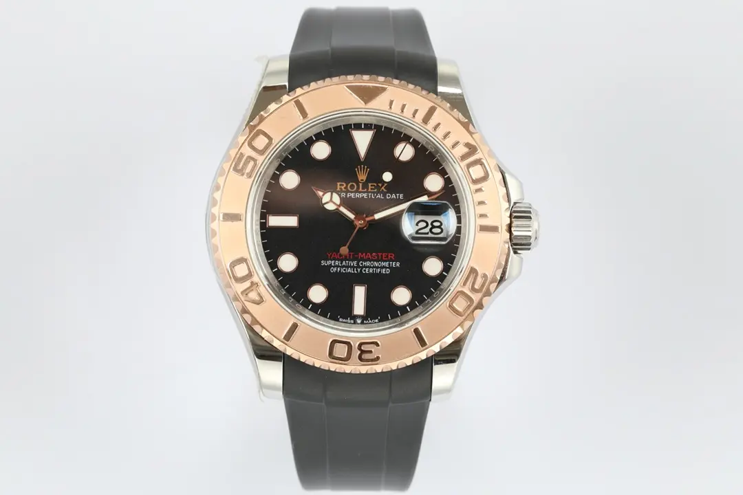 BestValue Rolex Yacht-Master 42 – Black Dial, Rose Gold Bezel, Oysterflex Strap 351