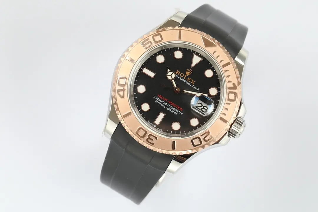 BestValue Rolex Yacht-Master 42 – Black Dial, Rose Gold Bezel, Oysterflex Strap 351
