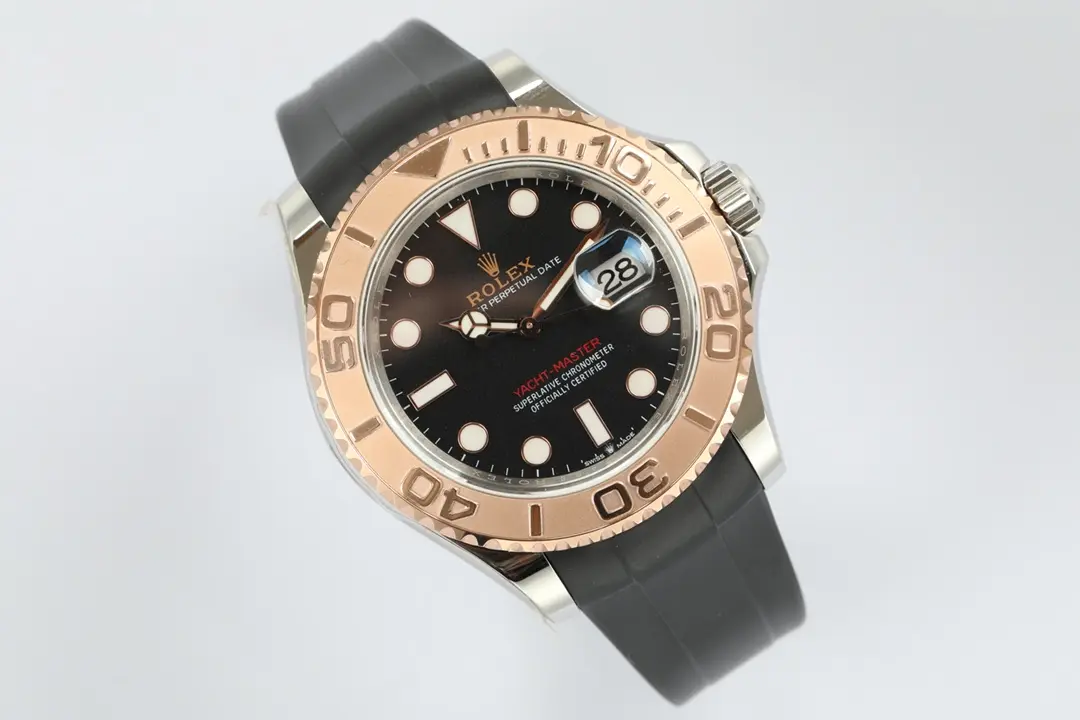 BestValue Rolex Yacht-Master 42 – Black Dial, Rose Gold Bezel, Oysterflex Strap 351