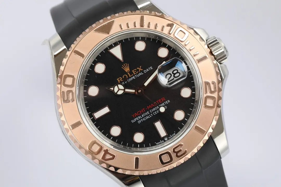 BestValue Rolex Yacht-Master 42 – Black Dial, Rose Gold Bezel, Oysterflex Strap 351
