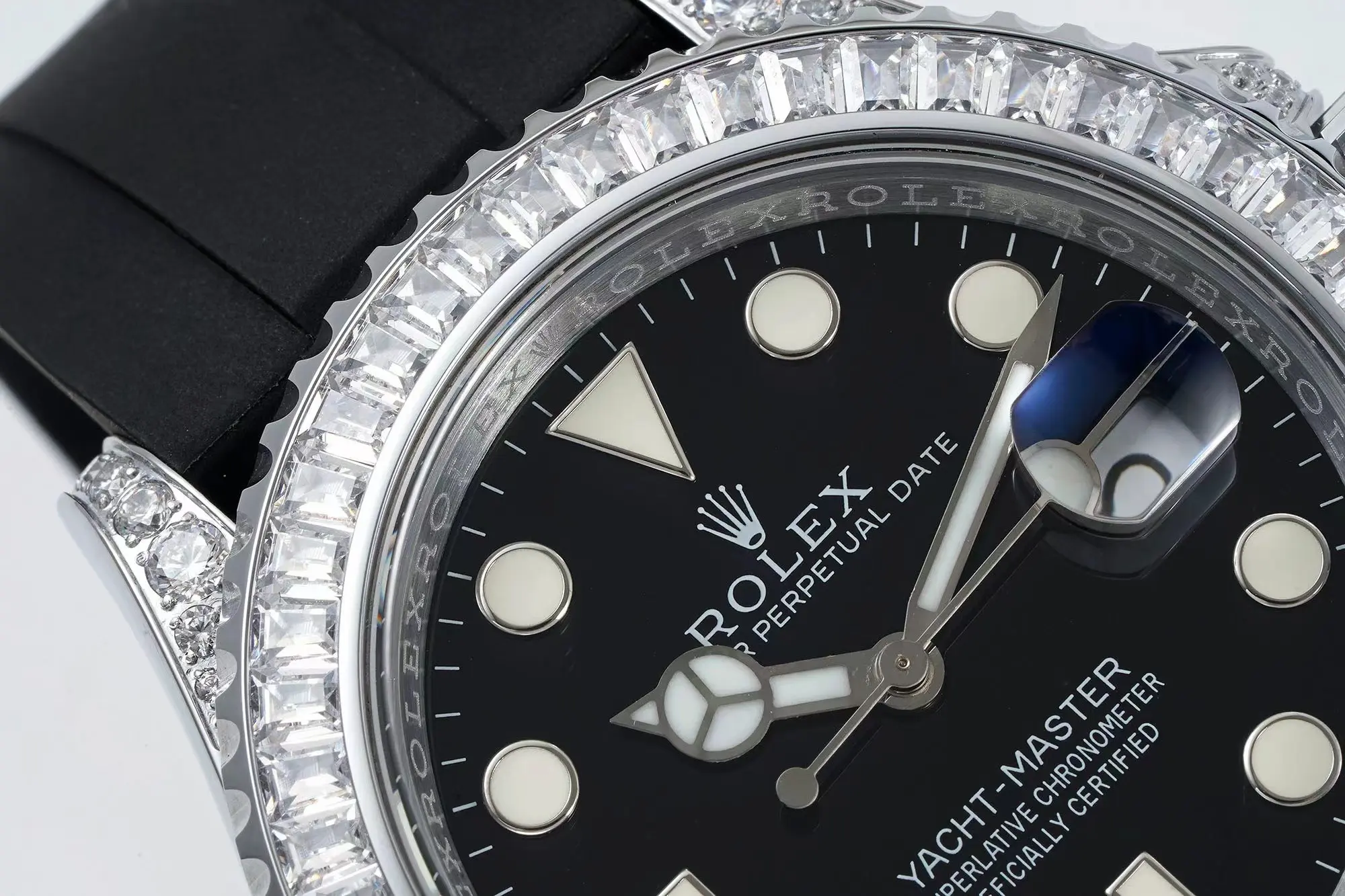 Rolex Yacht-Master 42mm Black Dial Diamond Bezel Rubber Strap Watch Collection Sleek 344