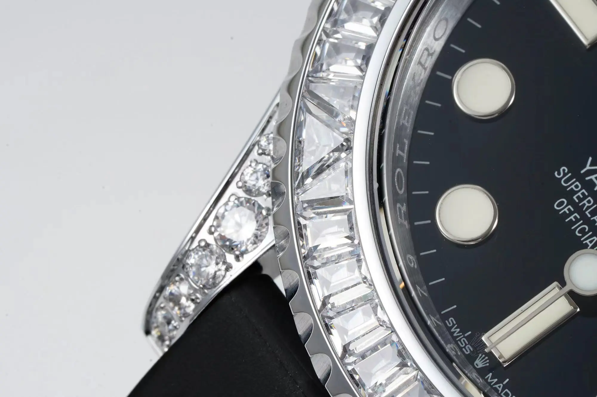 Rolex Yacht-Master 42mm Black Dial Diamond Bezel Rubber Strap Watch Collection Sleek 344