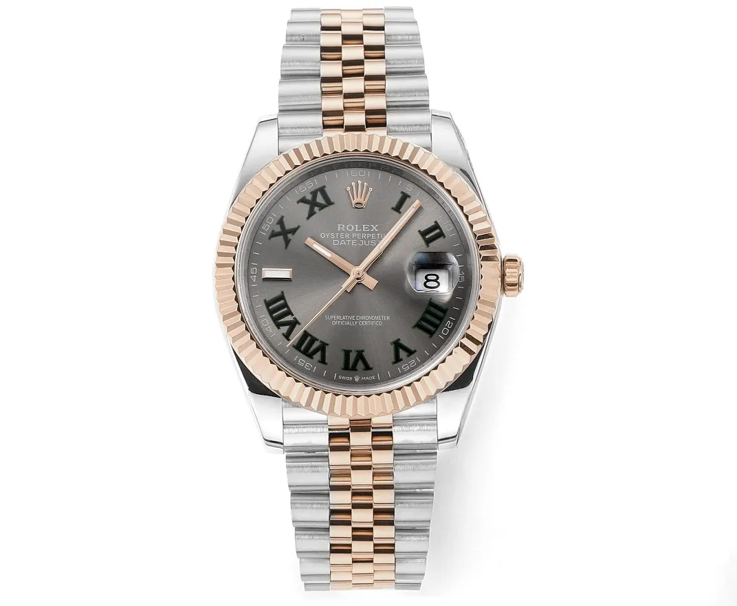 AR Factory Rolex Datejust 41mm Slate Gray Dial Roman Numerals Two-Tone Rose Gold and Stainless Steel Jubilee Bracelet Fluted Bezel Automatic Men’s Watch FashionForward 4875