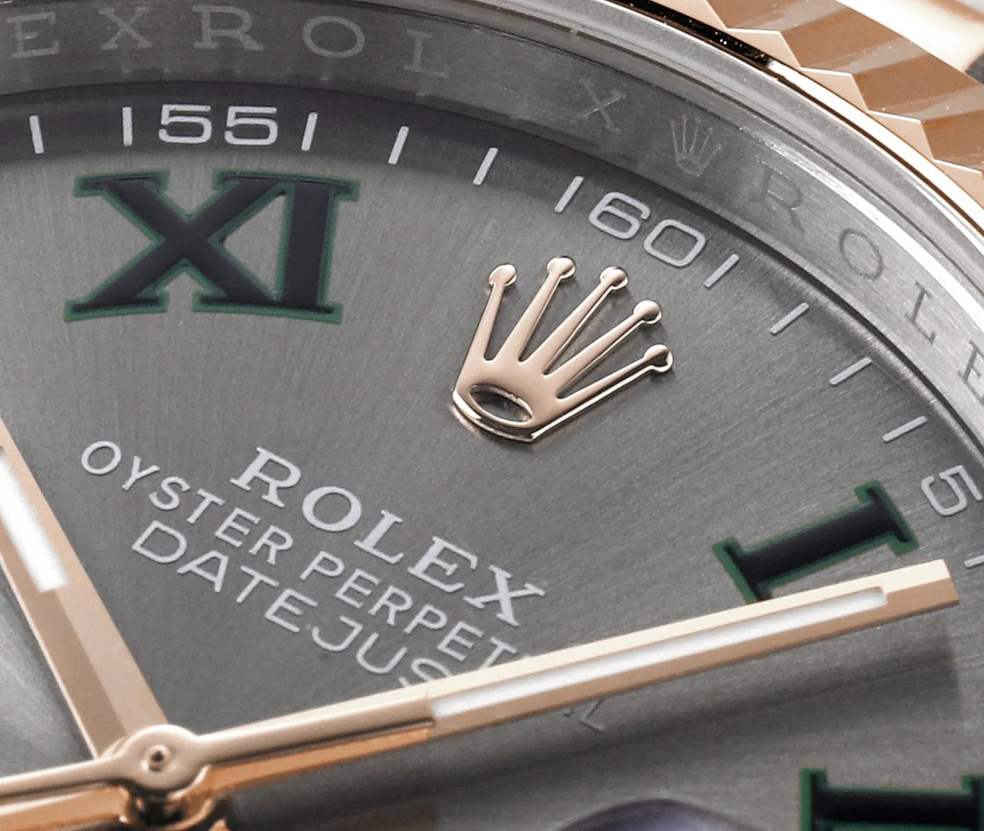 AR Factory Rolex Datejust 41mm Slate Gray Dial Roman Numerals Two-Tone Rose Gold and Stainless Steel Jubilee Bracelet Fluted Bezel Automatic Men’s Watch Sleek 144