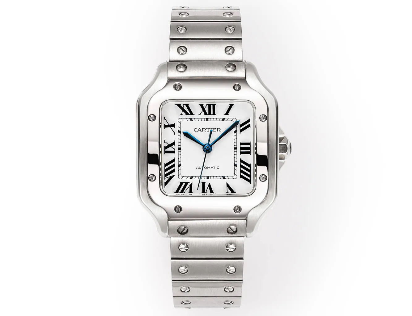 Timeless AF Factory Cartier Santos de Cartier Automatic Stainless Steel Watch with White Dial and Blue Hands 2766