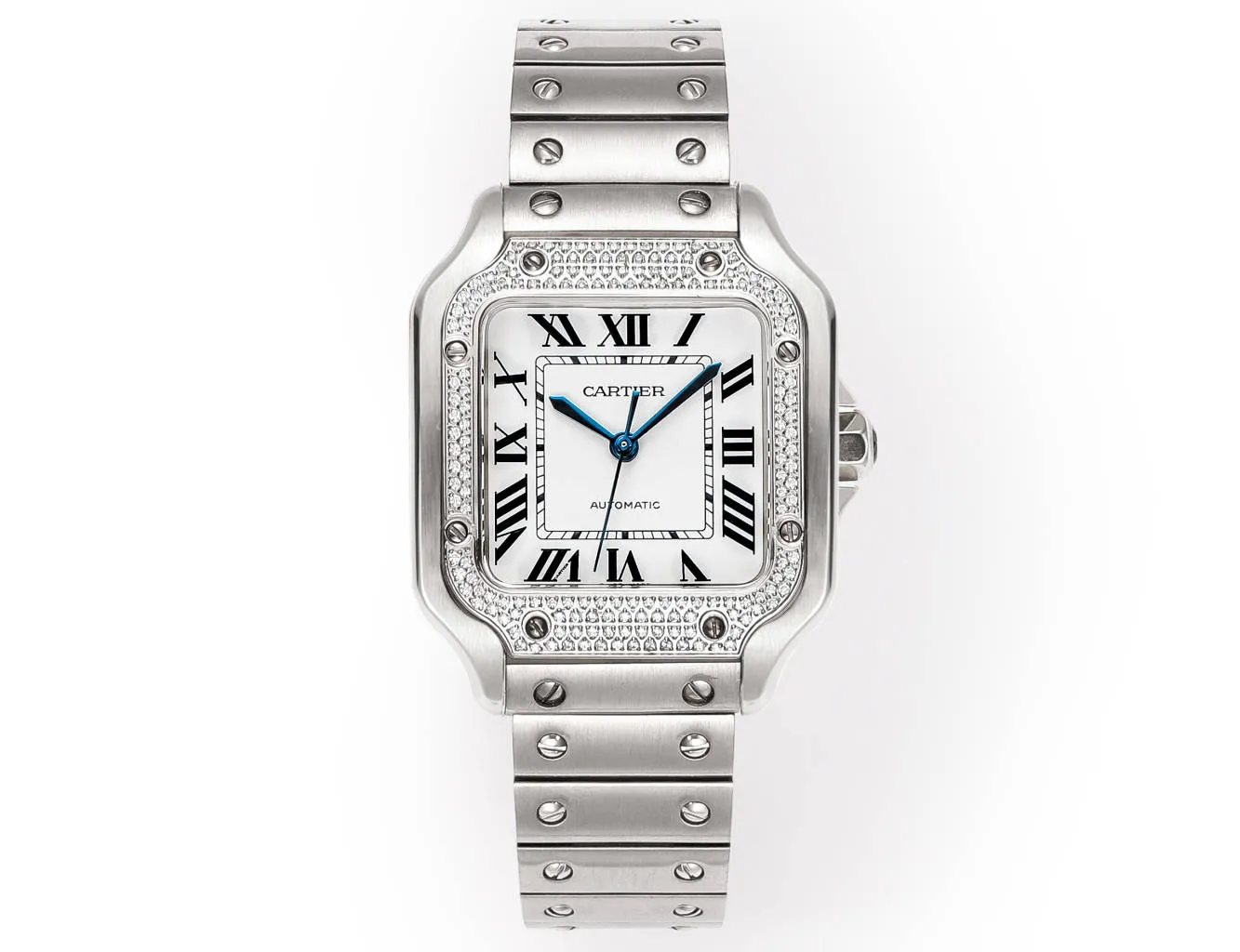 AF Factory Cartier Santos de Cartier Automatic Stainless Steel Watch with White Dial and Blue Hands Fashionable 5362