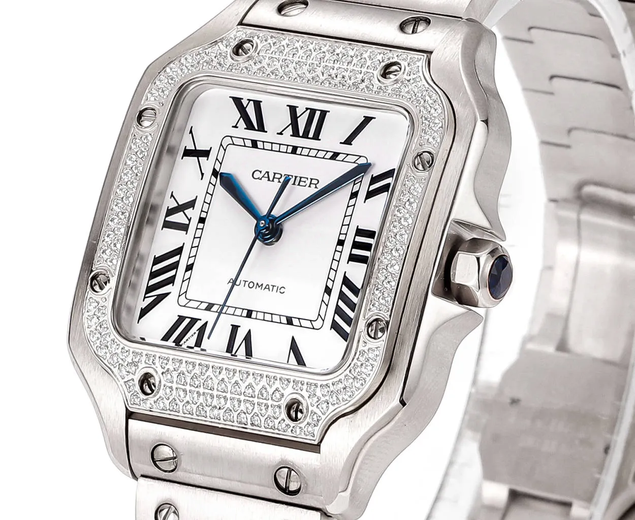 AF Factory Cartier Santos de Cartier Automatic Stainless Steel Watch with White Dial and Blue Hands Fashionable 5362