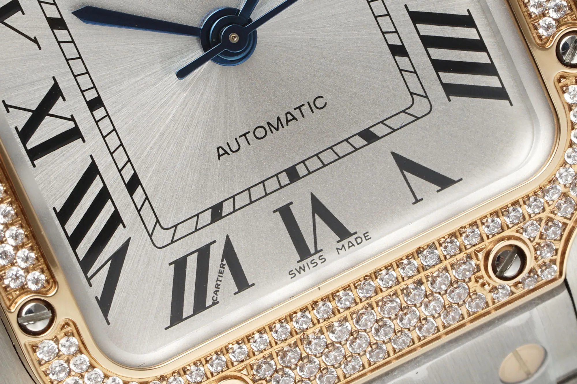 Bold AF Factory Cartier Santos de Cartier Automatic Two-Tone Steel and Yellow Gold Watch with Diamond-Set Bezel, White Dial and Roman Numerals 5421