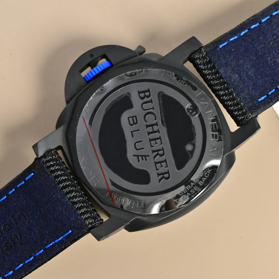 Panerai Luminor GMT Automatic Black Ceramic Dial Blue Accents Black Rubber Strap Men’s Luxury Watch TravelReady 809