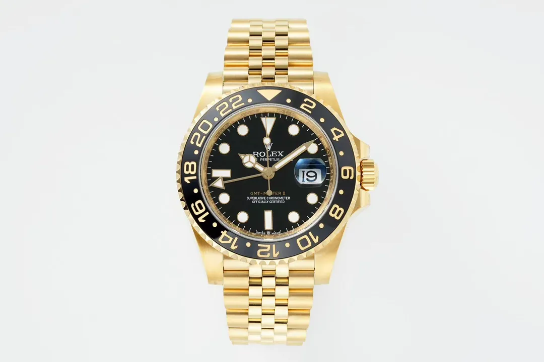 Compact AR Factory Rolex GMT-Master II 40mm 18K Yellow Gold Black Dial with Black Gold Ceramic Bezel Jubilee 366