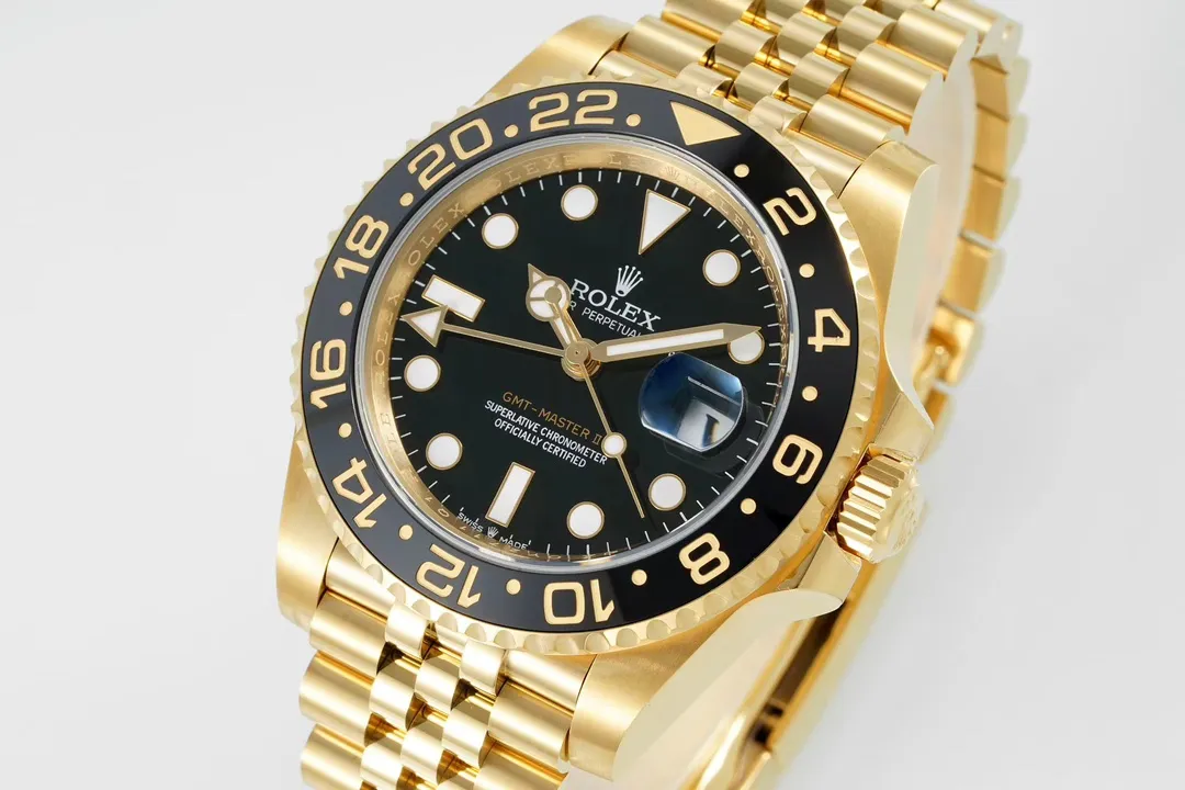 Compact AR Factory Rolex GMT-Master II 40mm 18K Yellow Gold Black Dial with Black Gold Ceramic Bezel Jubilee 366